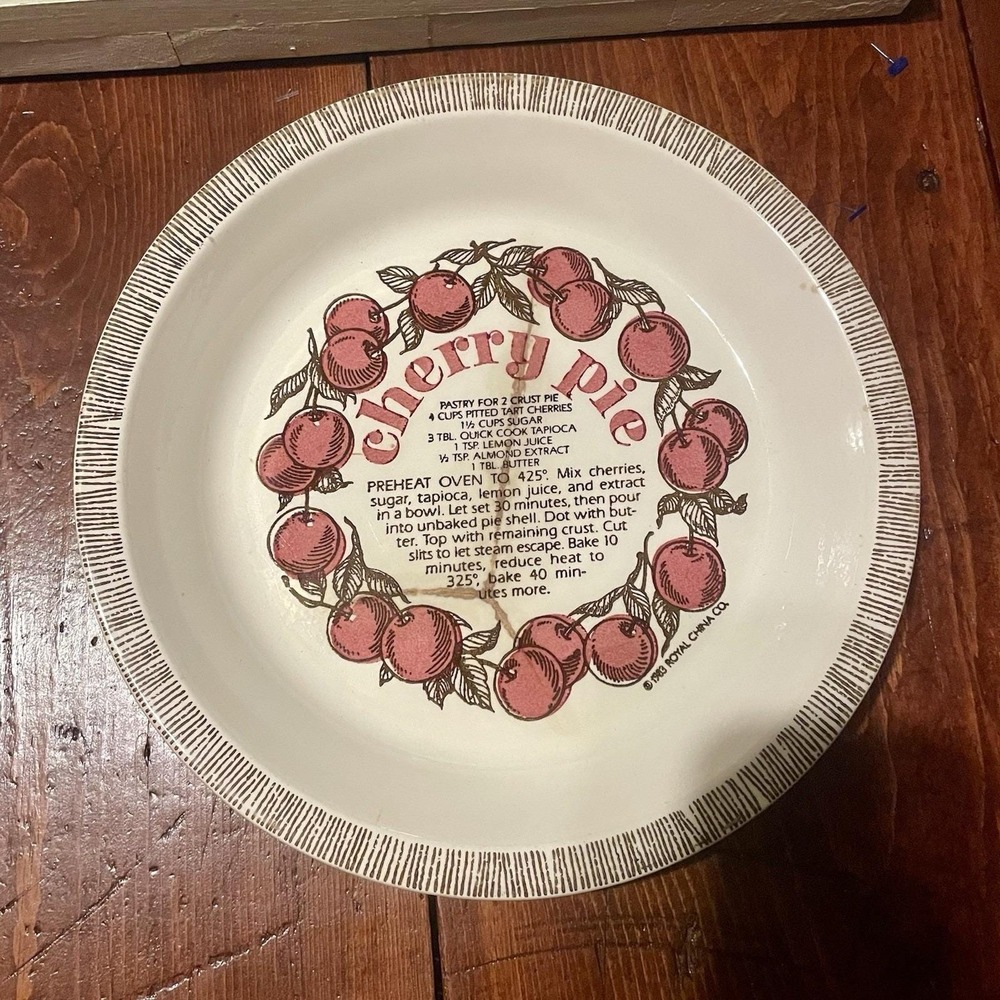 Royal China Jeanette Cherry Pie Recipe Plate Dish 10" Ceramic Vintage